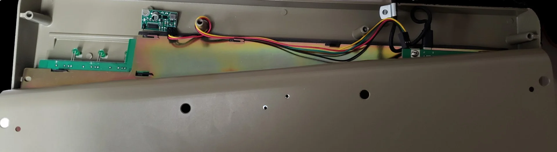 Also shown below are some photos of the inside of the F104, indicating the locations of the P clip and where a solenoid driver and solenoid would go. The LEDs are designed to have the flexibility for movement so you can move them closer or further away from the LED overlay based on your LED lock lighting preferences.