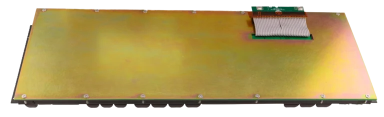 Thick steel top and metal bottom inner plates with a sound dampening foam sheet on top of the modules, below the steel top inner assembly plate (classic/Round 2 only; Round 1 boards maximize compactness and do not have a separate inner assembly).