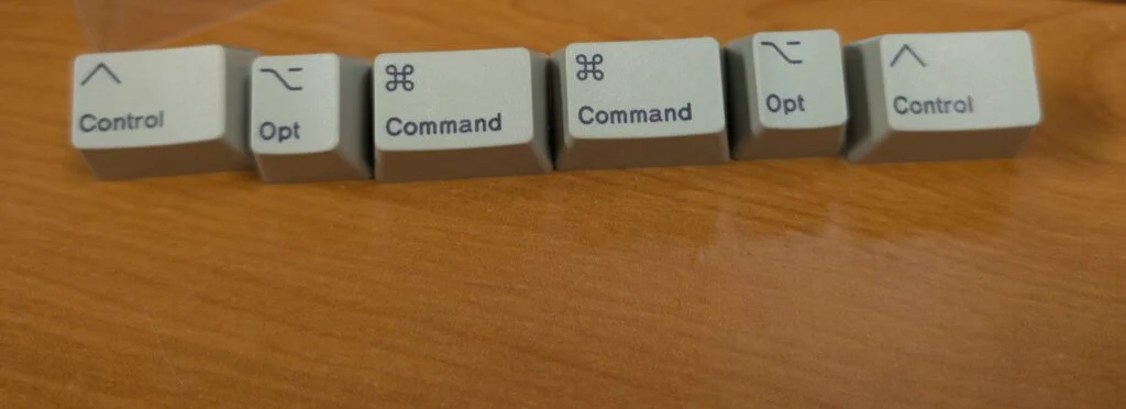Below is a photo from the first batch of combined Apple/Mac Text and Icon keys, which are now in stock and available to order.