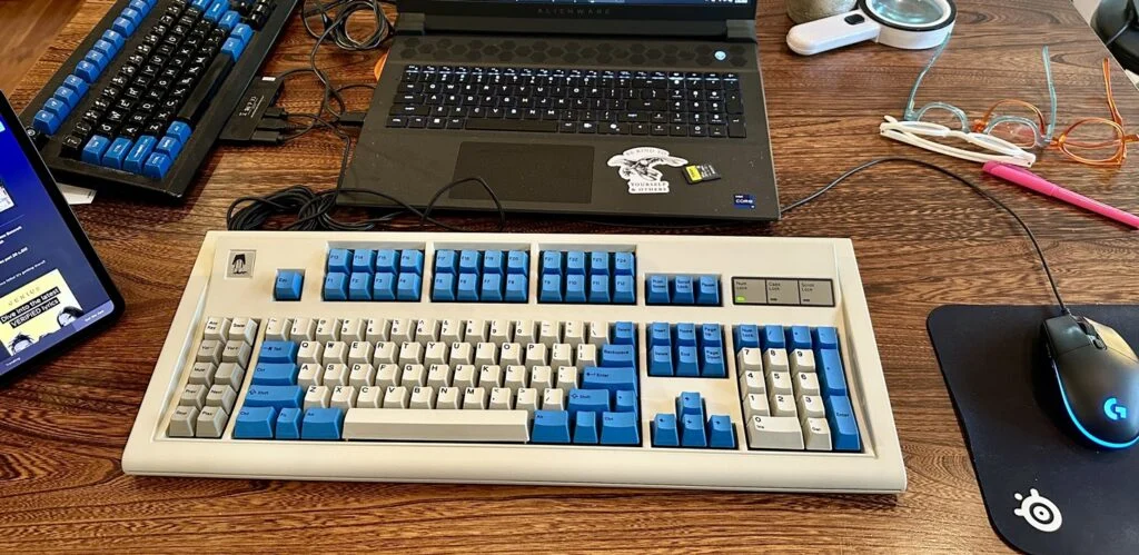 I like how these days the old style keyboards are bigger and heavier than the entire computers they are used with!