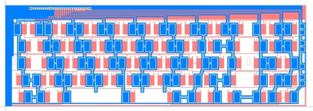 Model F Manual 47 F77 PCB back showing through holes for ribbon cable